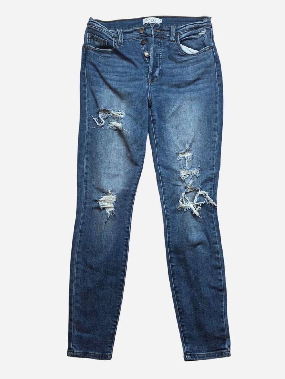 Oasis Distressed Ankle Skinny Jeans in Blue